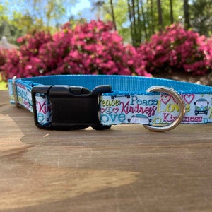 Hippie Dog collar, Peace, Love, Kindness, Peace sign,  Female dog collar