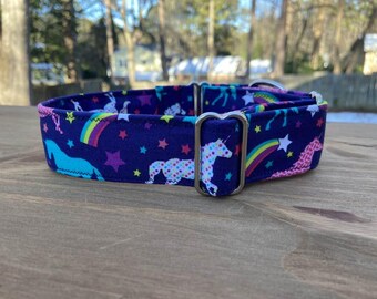 Unicorn Martingale Dog Collar, Rainbow Fabric
