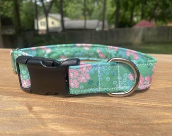 Mint Green Floral Cherry Blossom Dog Collar