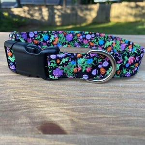 Summer floral Dog Collar, Black Floral Dog Collar, Floral Dog Collar, Girl Dog Collar, purple flowers,  Floral Martingale dog collar