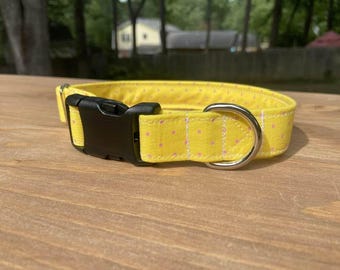 Yellow and Pink polka dot dog collar, Summer dog collar