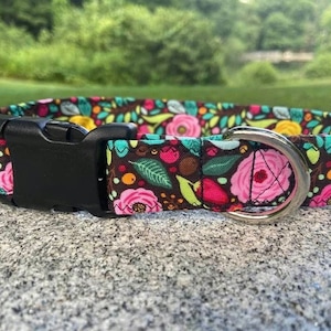 Black Floral Dog Collar, Floral Dog Collar, Summer Dog Collar, Girl Dog Collar, Fall Dog Collar,  Floral Martingale dog collar