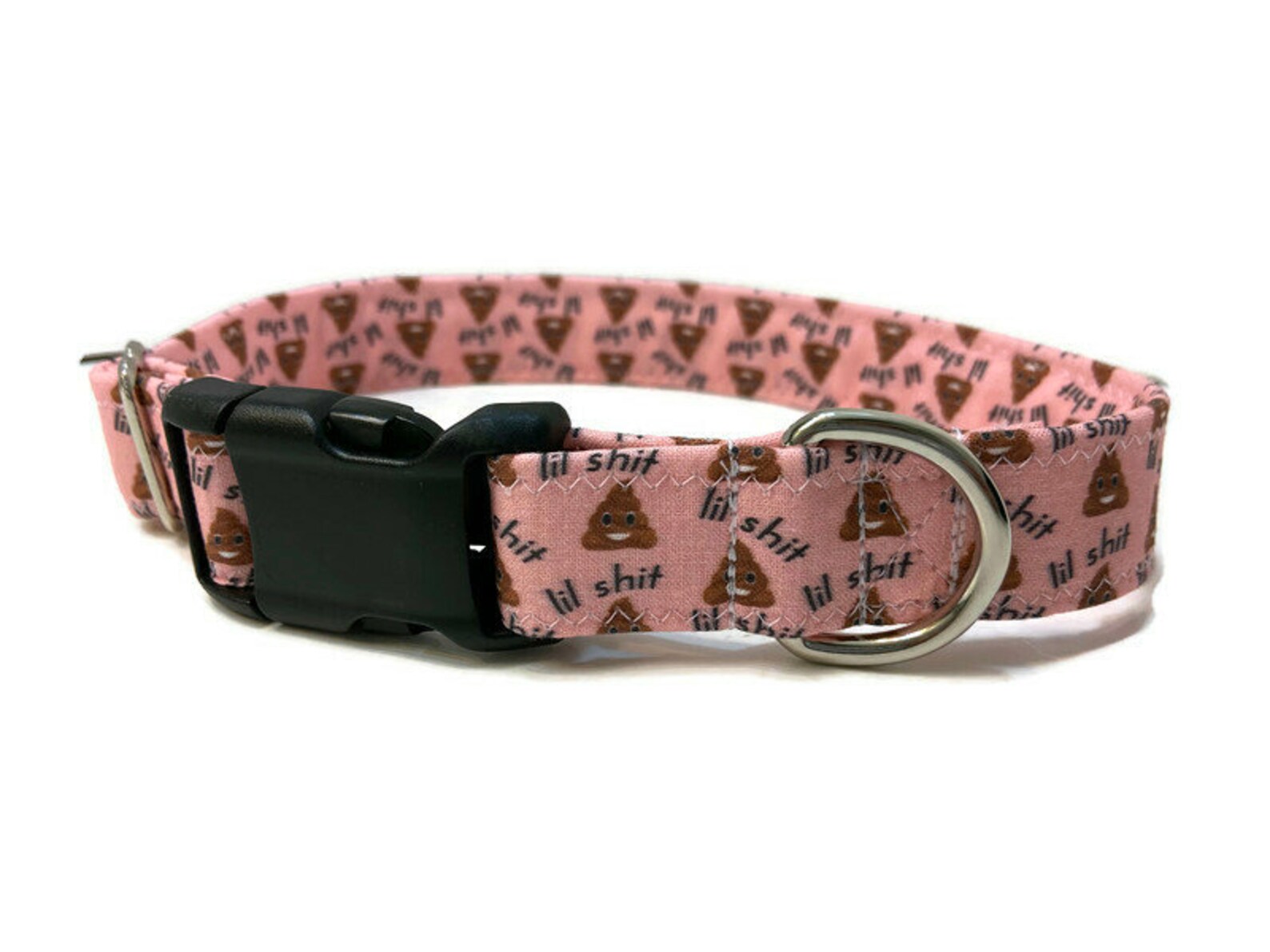 Pink Lil Shit Dog Collar, Poop Emoji Dog Collar, Martingale Dog Collar