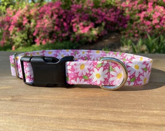 Pink Floral Dog Collar, Daisy dog collar,  Pink & White Floral Dog Collar, Girl Dog Collar, Daisies,  Puppy Collar, Martingale