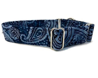 Handmade Dog Collar,  Martingale Dog Collar, Mystical Batik Collar, wide Martingale, navy blue  martingale, blue dog collar, pitbull collar