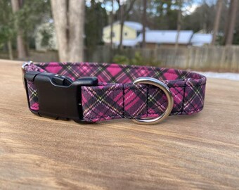Hot Pink Tartan plaid dog collar