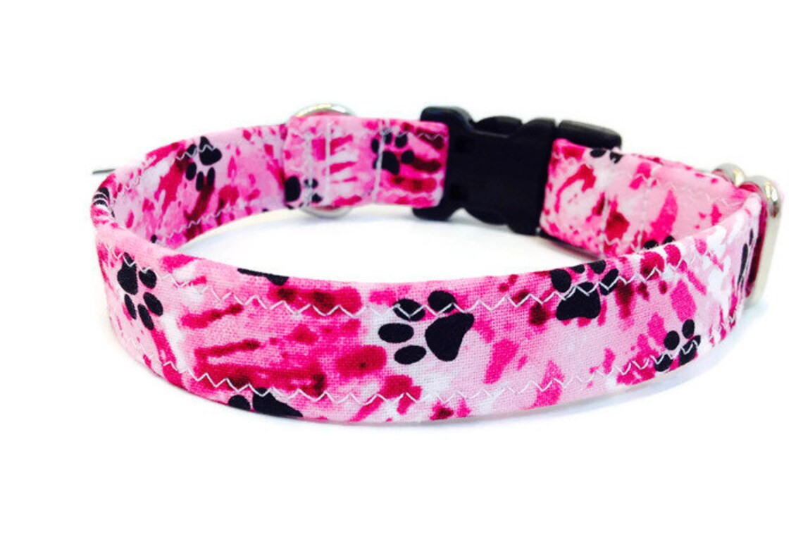 Dog Collar Pink Paw Print Martingale Collar Paw Print Dog Etsy
