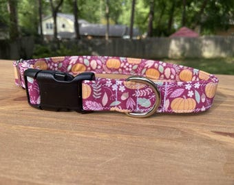 Pumpkin Patch Dog Collar, Fall Leaves & Acorns,  Autumn Pumpkins
