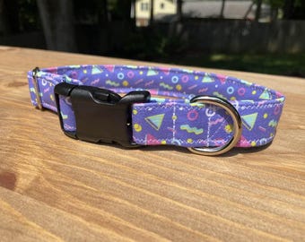 1980s Arcade Carpet Martingale Dog Collar - Retro Striped Design