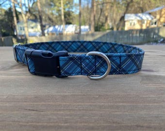 Teal Tartan plaid dog collar