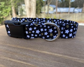 White and Gold Stars dog collar
