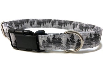 Forest Hiking Dog Collar, Mountain Dog collar, Trees Dog collar, Martingale, gray dog collar,  Male Dog Collar, Hiking Dog collar