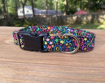 Neon Celestial Moon and Stars dog collar