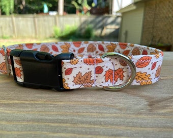 Fall Leaves Dog Collar, Autumn Thanksgiving, Custom Size