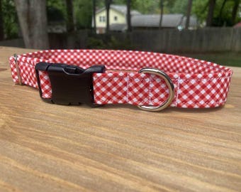 Classic Red Gingham Dog Collar, red plaid dog collar