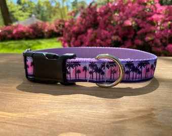 Ocean Sunset Theme Dog Collar - Customizable Beach Pet Gear