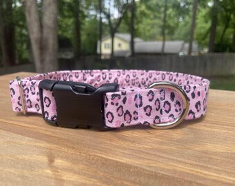 Pink Cheetah Print Dog Collar, Leopard Print