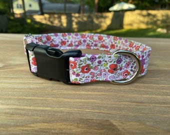 Poppy Flower Dog Collar, Floral Dog Collar, Girl Dog Collar, Floral Martingale dog collar, small flowers