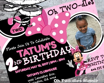 Oh Two-dles Minnie Mouse (w. pic) Birthday Invitation
