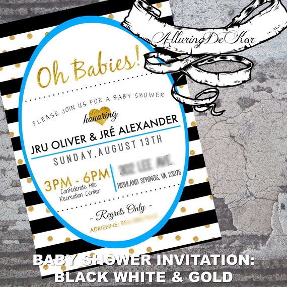 Baby Shower Invitation: Black White & Gold Il_570xn