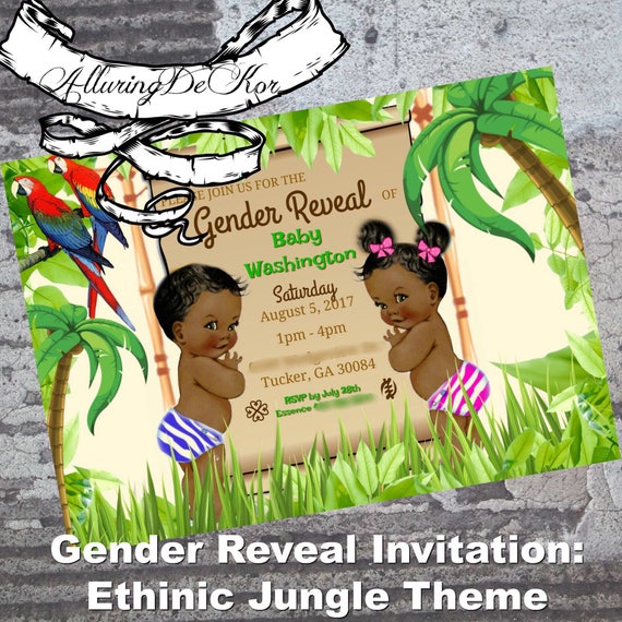 Gender Reveal Invitation: Ethnic Jungle Theme Il_570xn
