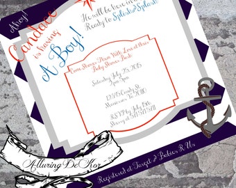Ahoy! It's A Boy! Baby Shower Invitation (Nautical Theme/ Red, White & Blue)