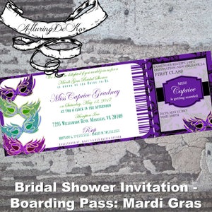 Bridal Shower Invitation-carte d’embarquement : Mardi Gras