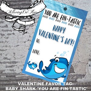 Valentine Favor Tag: Baby Shark &#39;You are Fin-tastic&#39;