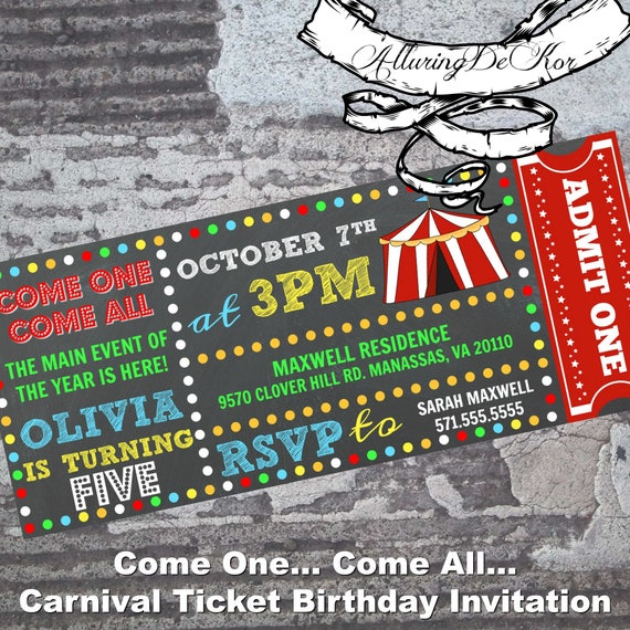 Carnival Birthday Ticket Invitation: Come One... Come All.. Il_570xn