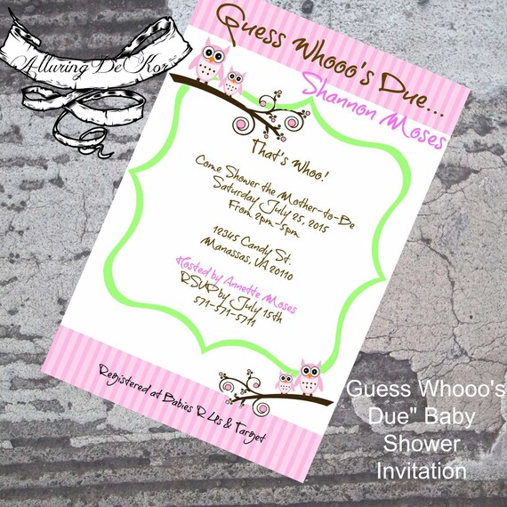 Guess Whooo's Due - "Owl Theme" Baby Shower Invitation Il_570xn