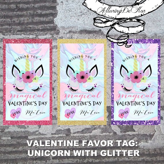 Valentine Favor Tag: Unicorn (with glitter) Il_570xn
