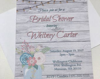 Bridal Shower Invitation - Rustic Mason Jar