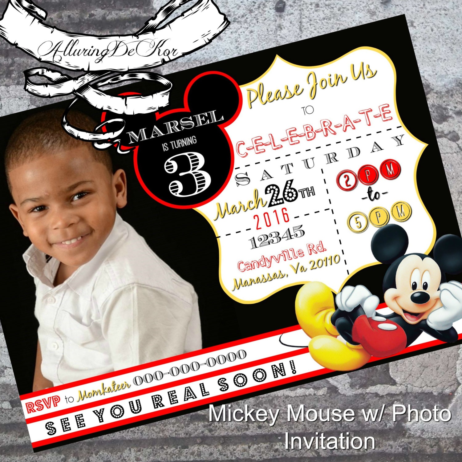 Mickey Mouse Birthday Invitation inc Photo