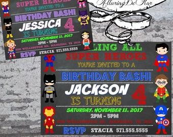 Little Super Heroes Birthday Invitation (Boy/Girl)