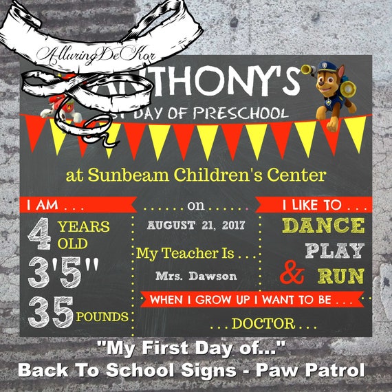 My First Day of... Back To School Sign - Paw Patrol Il_570xn