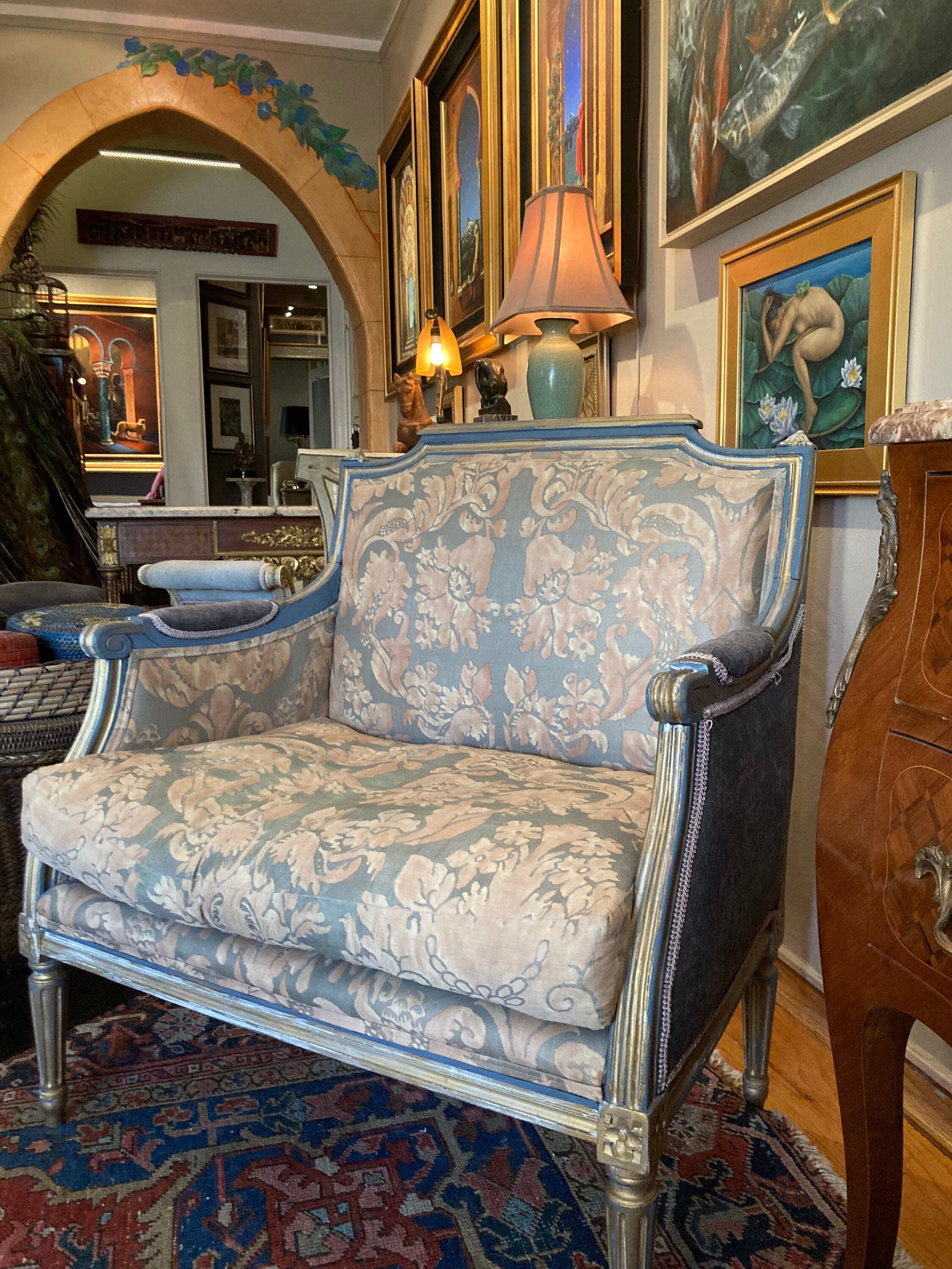 Custom Fortuny Upholstered Italian Louis XVI Style Accent Chair