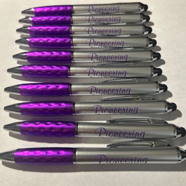 NEW COLOR "Purple & Silver" 10 Pioneer Pens (STYLUS) w/Rubber Grip, "Great Gift" or give away to friends.