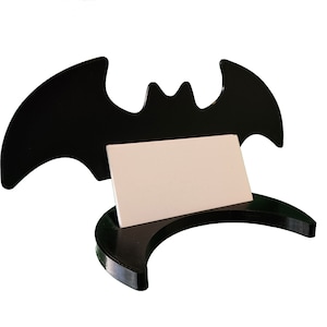 Bat and Moon Business Card Holder | Business Card Display | Desk Accessories | Unique Business Card Stand | Half Moon Home Office Decor