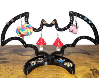 Bat Earring Display with Half Moon Ring Holder | Earring Stand | Earring Tree | Earring Display | Jewelry Stand | Jewelry Organizer