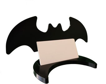 Bat and Moon Business Card Holder | Business Card Display | Desk Accessories | Unique Business Card Stand | Half Moon Home Office Decor