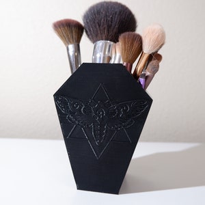 Moth Skull Star Goth Black Punk Coffin Makeup Brush Holder | Coffin Brush Holder | Coffin Decor | Gothic Makeup Organizer | Goth | Storage