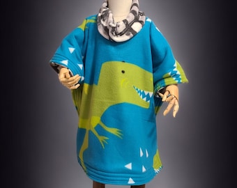 Car Seat Safe Poncho Personalized Reversible Carka Baby Infant Toddler Fleece Blue Green Dino T-Rex Dinosaur Soft Cozy Warm