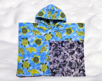 Hooded Car Seat Safe Poncho Personalized Reversible Carka Baby Infant Toddler Fleece Turtles Blue Green Soft Cozy