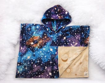 Car Seat Safe Poncho Personalized Reversible Carka Baby Infant Toddler Fleece Solar System Galaxy Milky Way Stars Soft Cozy Warm