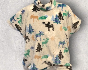 Custom Dog Poncho Outdoor Forest Trees Moose Blue Green Black Fleece
