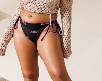All-over print Plus Size String Bikini Bratty Pink Font recycled double lined bikini bottom size inclusive swim wear mix and match swim