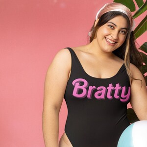 Bratty Pink Doll Font One-Piece Open Back Swimsuit Plus Size Swim wear Sexy Swimsuit Bachelorette Swimsuit