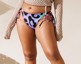 Unicorn Leopard Print Plus Size String Bikini Bottom - All-Over Recycled Polyester - Mix & Match Swimwear