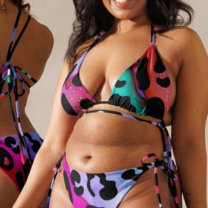 Unicorn Leopard Print Plus Size Bikini Top, All-Over Print Recycled Polyester, Size Inclusive Swimwear