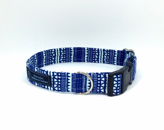 Featured listing image: Border Blue and Border Pink collar,made in Scotland, luxury, handmade, stripes, zig zags